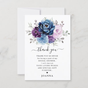 Dusty Blue Purple Lilac Blooms Bridal Shower Thank You Card