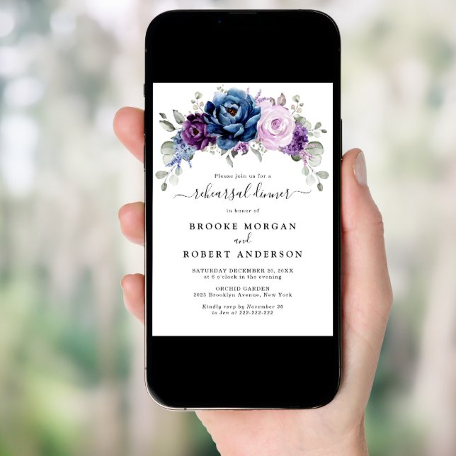 Dusty Blue Purple Lilac Blooms Rehearsal Dinner Invitation (Front Digital)