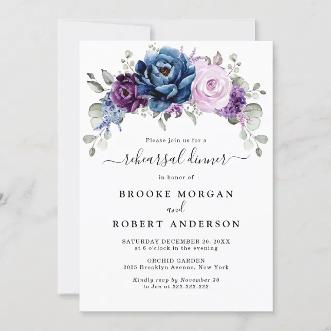 Dusty Blue Purple Lilac Blooms Rehearsal Dinner Invitation | Zazzle