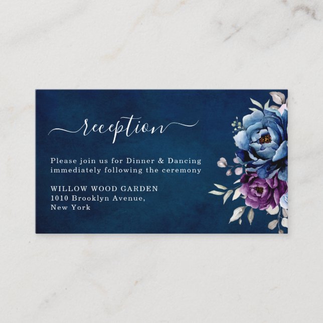 Dusty Blue Purple Lilac Blooms Wedding Reception E Enclosure Card (Front)