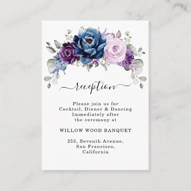 Dusty Blue Purple Lilac Blooms Wedding  Reception Enclosure Card (Front)