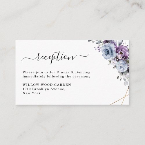 Dusty Blue Purple Lilac Blooms Wedding Reception Enclosure Card