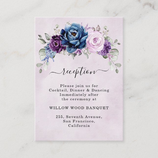 Dusty Blue Purple Lilac Blooms Wedding  Reception Enclosure Card (Front)