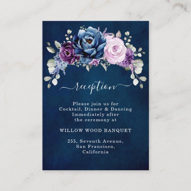 Dusty Blue Purple Lilac Blooms Wedding  Reception  Enclosure Card (Front)
