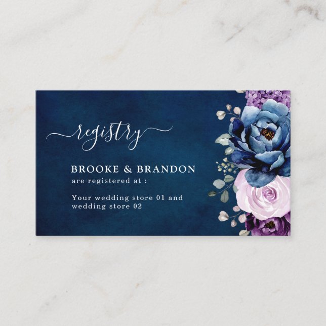 Dusty Blue Purple Lilac Blooms Wedding Registry En Enclosure Card (Front)