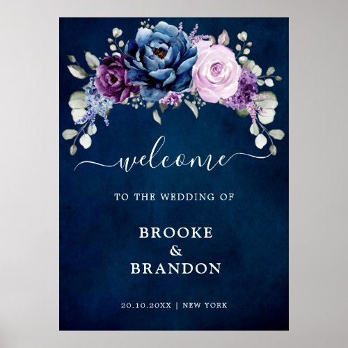 Dusty Blue Purple Lilac Blooms Wedding Welcome Pos Poster