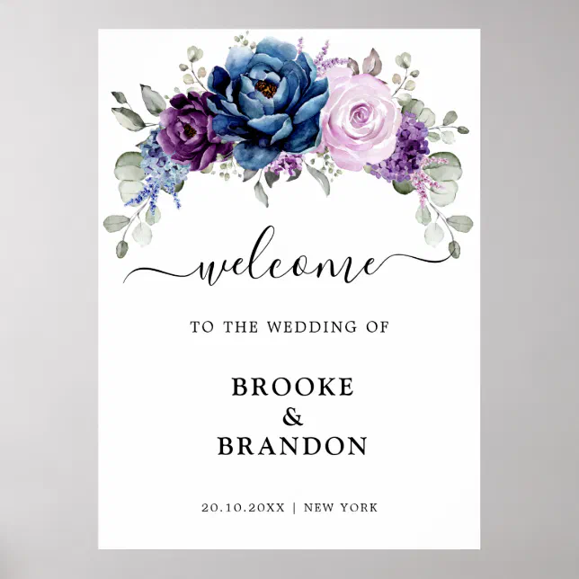 Dusty Blue Purple Lilac Blooms Wedding Welcome Poster | Zazzle