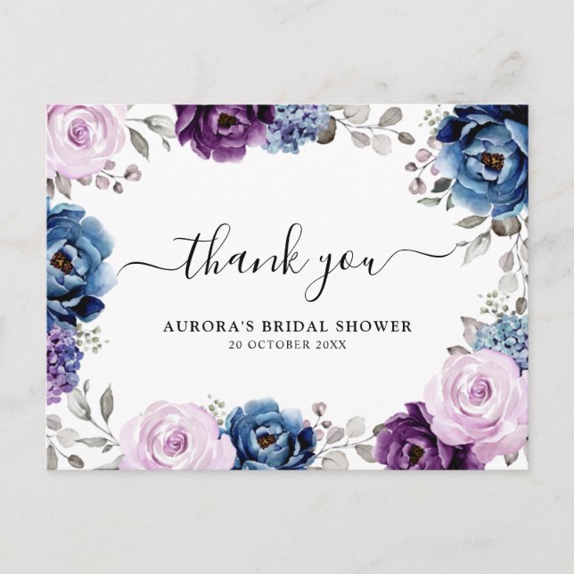 Dusty Blue Purple Lilac Bridal Shower Thank you Postcard (Front)