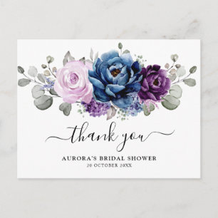 Dusty Blue Purple Lilac Bridal Shower Thank you Postcard