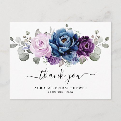 Dusty Blue Purple Lilac Bridal Shower Thank you Postcard