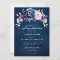 Dusty Blue Purple Lilac Wedding Celebration Invita