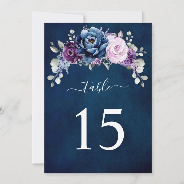 Dusty Blue Purple Lilac Wedding Table number card (Front)