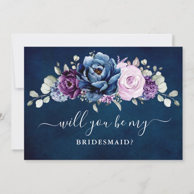 Dusty Blue Purple Lilac Will you be my Bridesmaid  Invitation (Front)