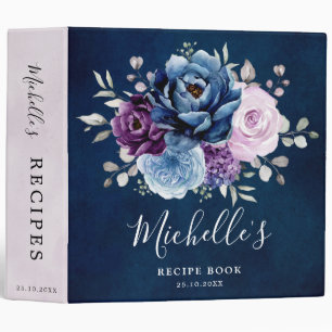 Dusty Blue Purple Navy Bridal Shower Recipe Book 3 Ring Binder