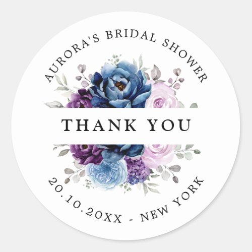 Dusty Blue Purple Navy  Bridal shower thank you Classic Round Sticker