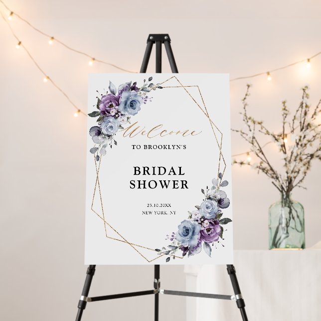 Dusty Blue Purple Navy Bridal Shower Welcome Foam Board (In Situ (Stand))