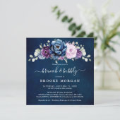 Dusty Blue Purple Navy Lilac Bloom Brunch & Bubbly Invitation (Standing Front)