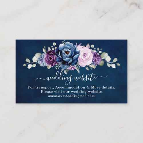 Dusty Blue Purple Navy Lilac Bloom Wedding Website Enclosure Card
