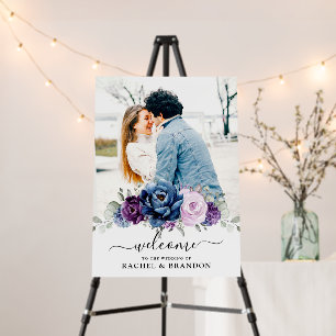 Dusty Blue Purple Navy Lilac Bloom Wedding Welcome Foam Board