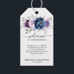Dusty Blue Purple Navy Lilac Bloom Wedding Welcome Gift Tags<br><div class="desc">Elegant dusty blue Purple lilac lavender floral theme wedding welcome gift tag featuring elegant bouquet of dusty blue,  Navy,  purple,  lilac color rose flowers buds and sage green eucalyptus leaves. Please contact me for any help in customization or if you need any other product with this design.</div>