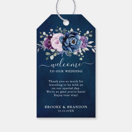 Dusty Blue Purple Navy Lilac Bloom Wedding Welcome Gift Tags