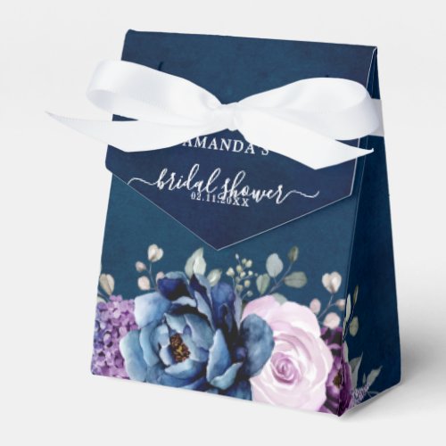 Dusty Blue Purple Navy Lilac Blooms  Bridal Shower Favor Boxes