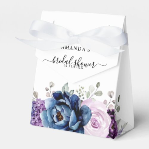 Dusty Blue Purple Navy Lilac Blooms  Bridal Shower Favor Boxes