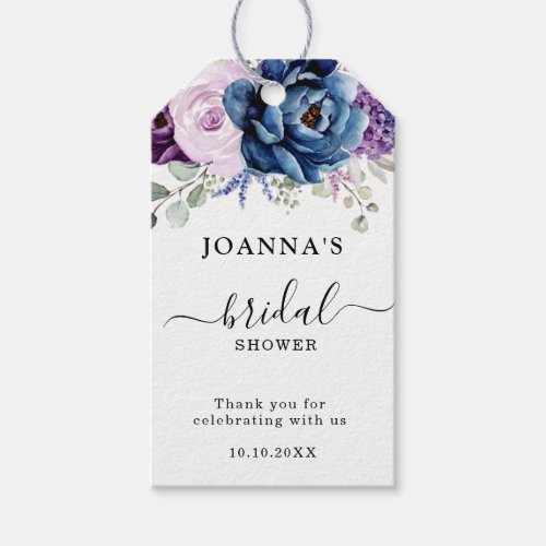 Dusty Blue Purple Navy Lilac Blooms Bridal Shower Gift Tags