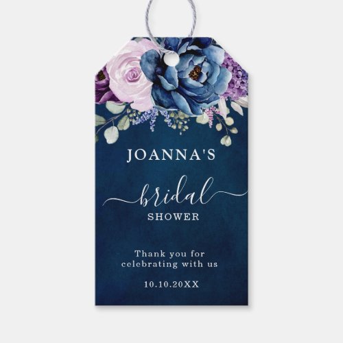 Dusty Blue Purple Navy Lilac Blooms Bridal Shower Gift Tags