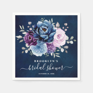 Dusty Blue Purple Navy Lilac Blooms Bridal Shower Napkins