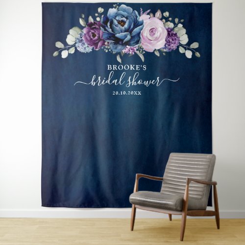 Dusty Blue Purple Navy Lilac Blooms Bridal Shower  Tapestry