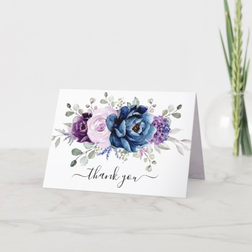 Dusty Blue Purple Navy Lilac Blooms Bridal Shower Thank You Card