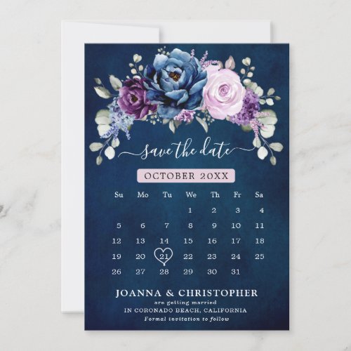 Dusty Blue Purple Navy Lilac Blooms Calendar Save  Save The Date