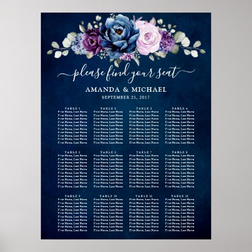 Dusty Blue Purple Navy Lilac Blooms Seating Chart