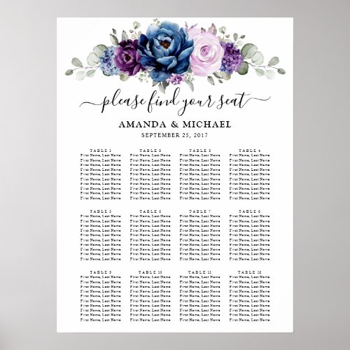 Dusty Blue Purple Navy Lilac Blooms Seating Chart