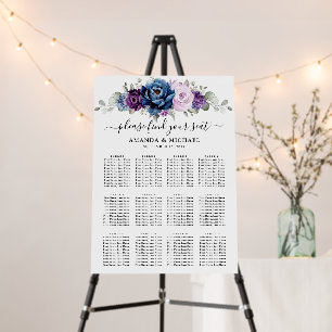 Dusty Blue Purple Navy Lilac Blooms Seating chart Foam Board