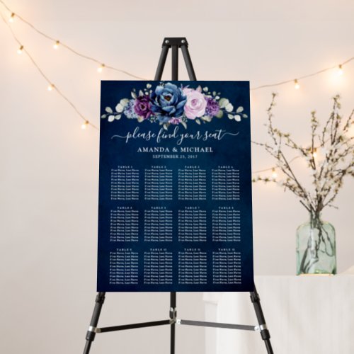 Dusty Blue Purple Navy Lilac Blooms Seating chart  Foam Board