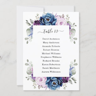 Dusty Blue Purple Navy Lilac Blooms Seating Chart Invitation