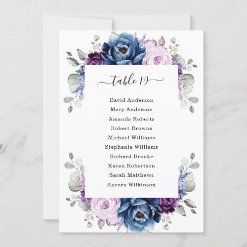 Dusty Blue Purple Navy Lilac Blooms Seating Chart Invitation