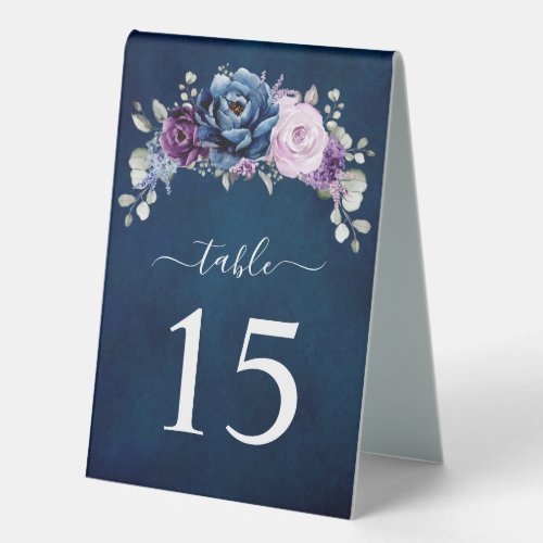 Dusty Blue Purple Navy Lilac Blooms Table Number T Table Tent Sign
