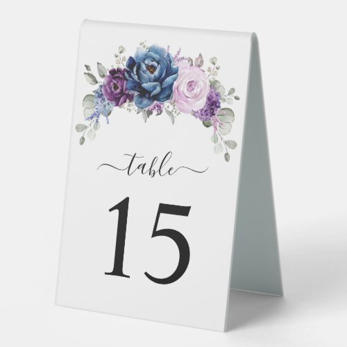 Dusty Blue Purple Navy Lilac Blooms Table Number Table Tent Sign