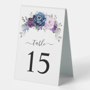 Dusty Blue Purple Navy Lilac Blooms Table Number Tent