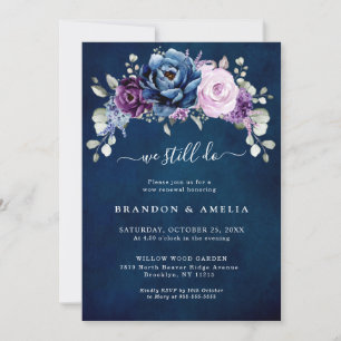 Dusty Blue Purple Navy Lilac Blooms We still do I Invitation