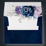 Dusty Blue Purple Navy Lilac Blooms Wedding Envelo Envelope<br><div class="desc">Elegant dusty blue Purple lilac lavender floral theme wedding Invitation envelope  featuring elegant bouquet of dusty blue,  Navy,  purple,  lilac color rose flowers buds and sage green eucalyptus leaves. Please contact me for any help in customization or if you need any other product with this design.</div>