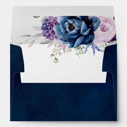 Dusty Blue Purple Navy Lilac Blooms Wedding Envelo Envelope
