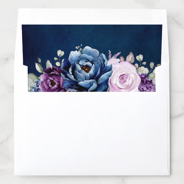 Dusty Blue Purple Navy Lilac Blooms Wedding Envelo Envelope Liner (In Envelope)