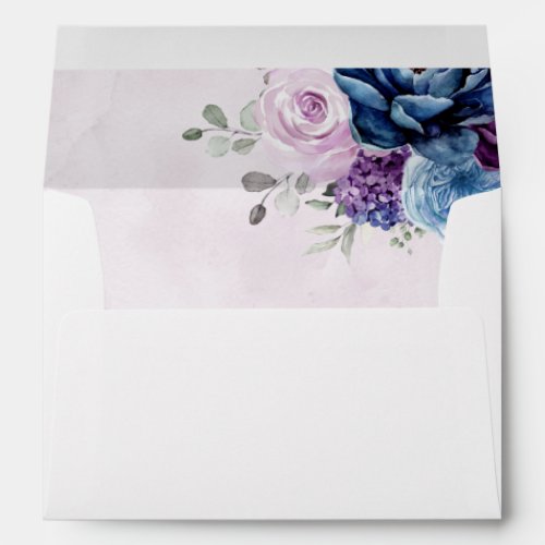 Dusty Blue Purple Navy Lilac Blooms Wedding Envelope