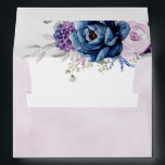 Dusty Blue Purple Navy Lilac Blooms Wedding Envelope<br><div class="desc">Elegant dusty blue Purple lilac lavender floral theme wedding Invitation envelope  featuring elegant bouquet of dusty blue,  Navy,  purple,  lilac color rose flowers buds and sage green eucalyptus leaves. Please contact me for any help in customization or if you need any other product with this design.</div>