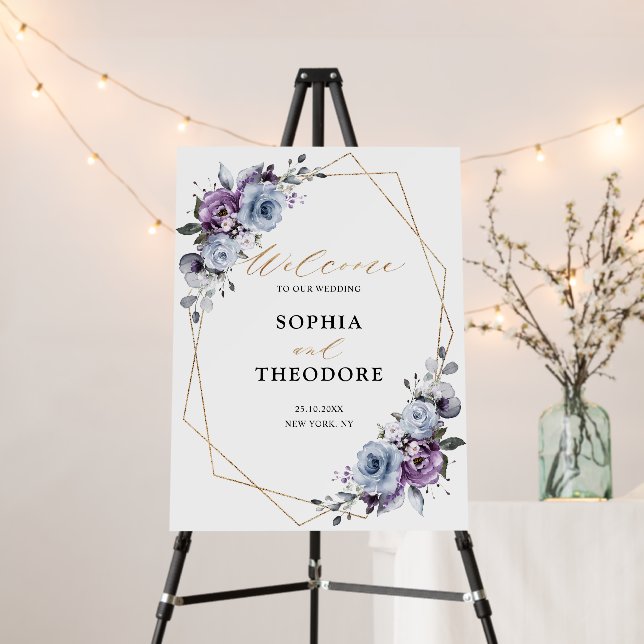 Dusty Blue Purple Navy Lilac Blooms Wedding Foam Board (In Situ (Stand))