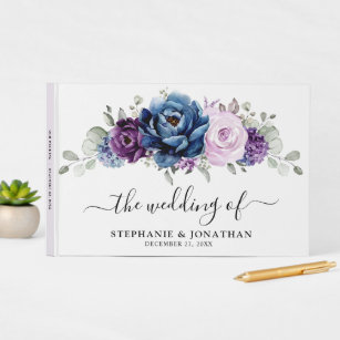 Dusty Blue Purple Navy Lilac Blooms Wedding Guest Book